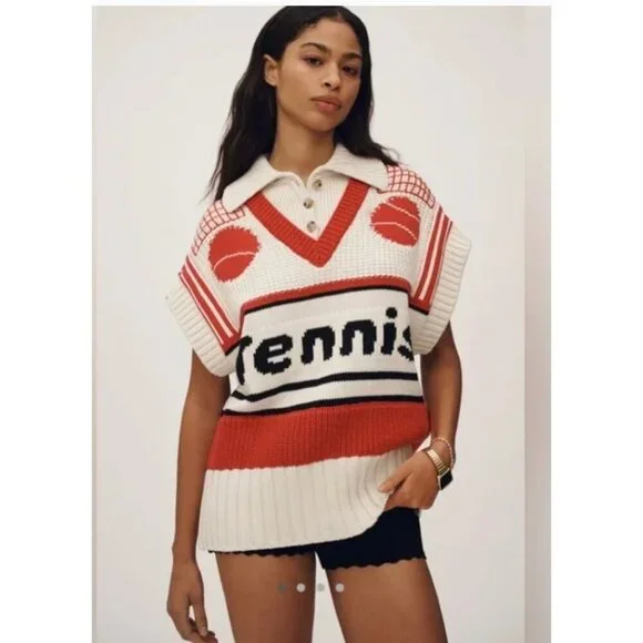 Anthropologie Tennis Short Sleeve V Neck Sweater XL - Picture 4 of 4